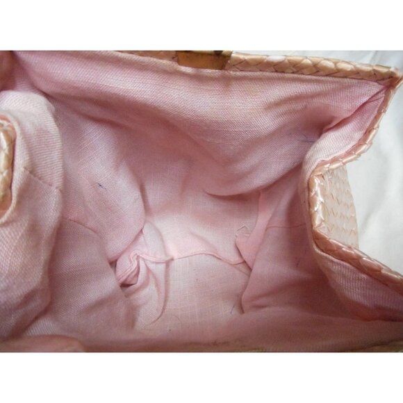 Vintage light pink Bamboo Handled Woven Lined Handbag Purse Estate Find - Picture 11 of 13